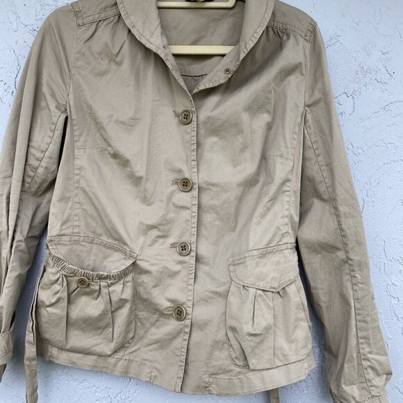 J. Crew Women Khaki Jacket Button Up w Belt Tan Cotton 1/4 Elastic Waist Size 6 - Picture 2 of 9